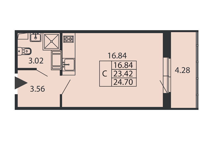 Квартира студия 23.42 м², 12/12 эт., ЖК «Полис ЛАВрики»